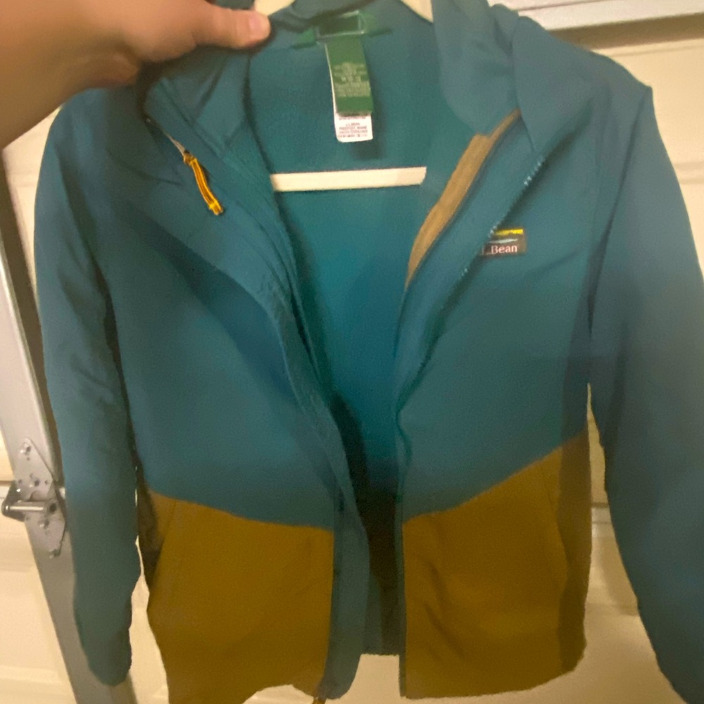 Kids LLBean 3-in-1 jacket, Sz Med 10-12, teal & tan, ex cond, all weather